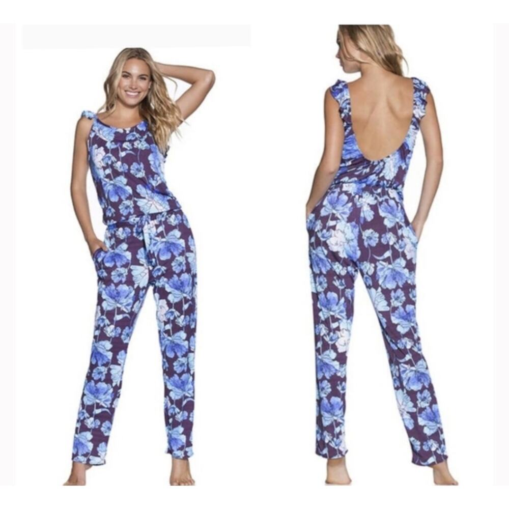 Maaji Ultramarine Swimwear Blue Floral Jumpsuit Low Back Beachy Bohemian small